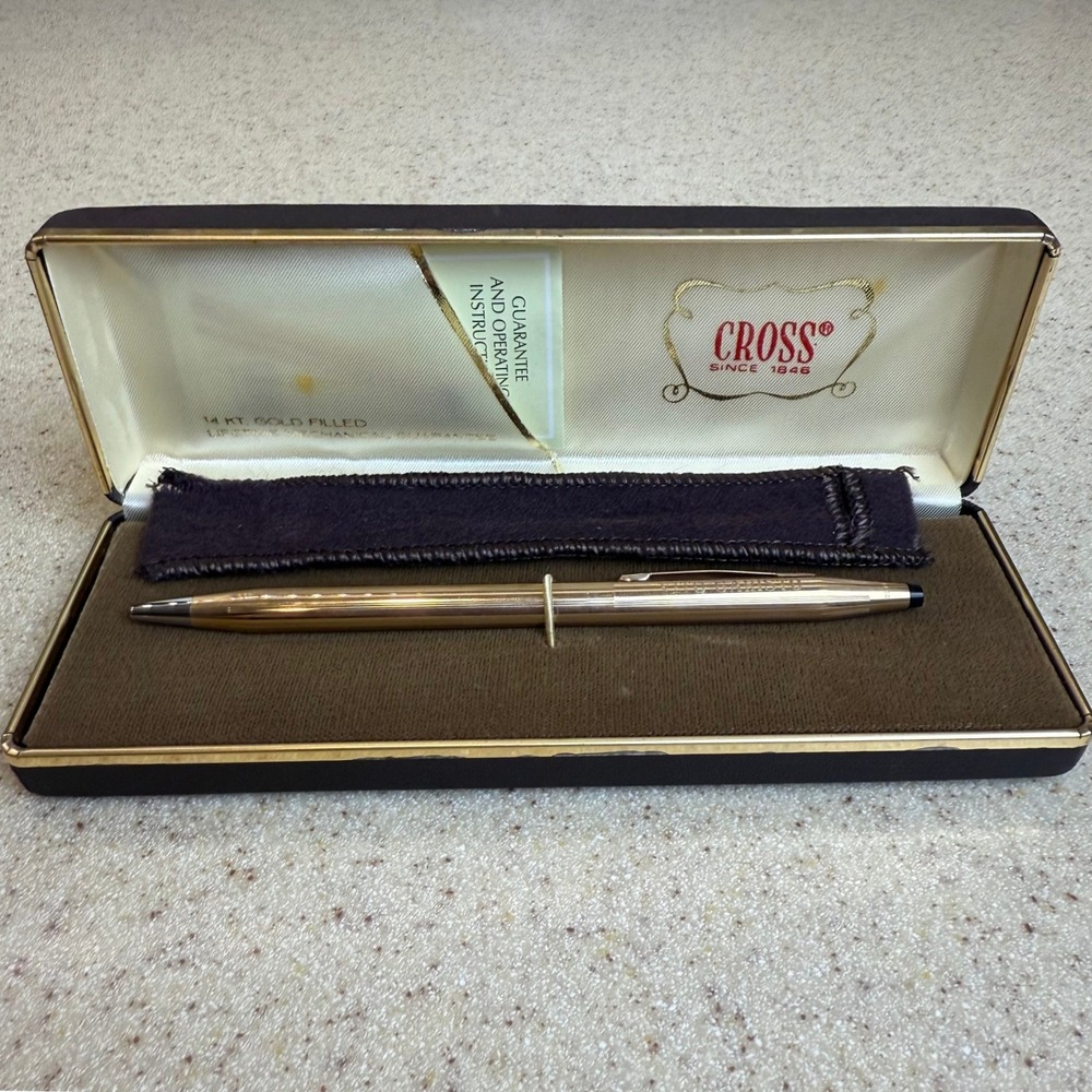 Vintage Cross 14KT Gold Filled Ballpoint Pen in Case USA 1/20 Engraved w/ Name
